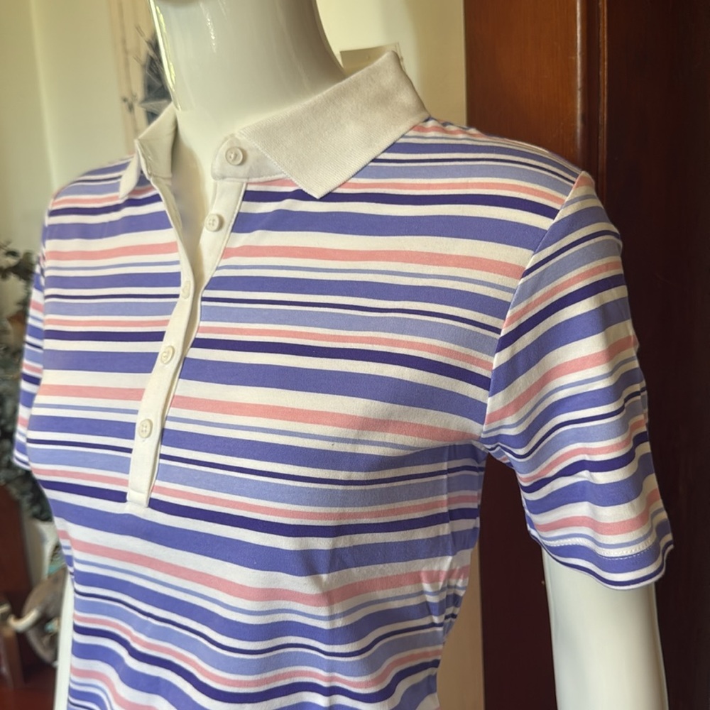 NWT northern reflections size small Striped Polo Shirt - Purple, Pink, and White